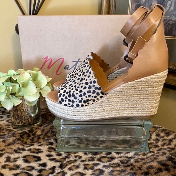 Matisse tan leather & calf hair leopard wedge sandals  Size:9 - Picture 3 of 8